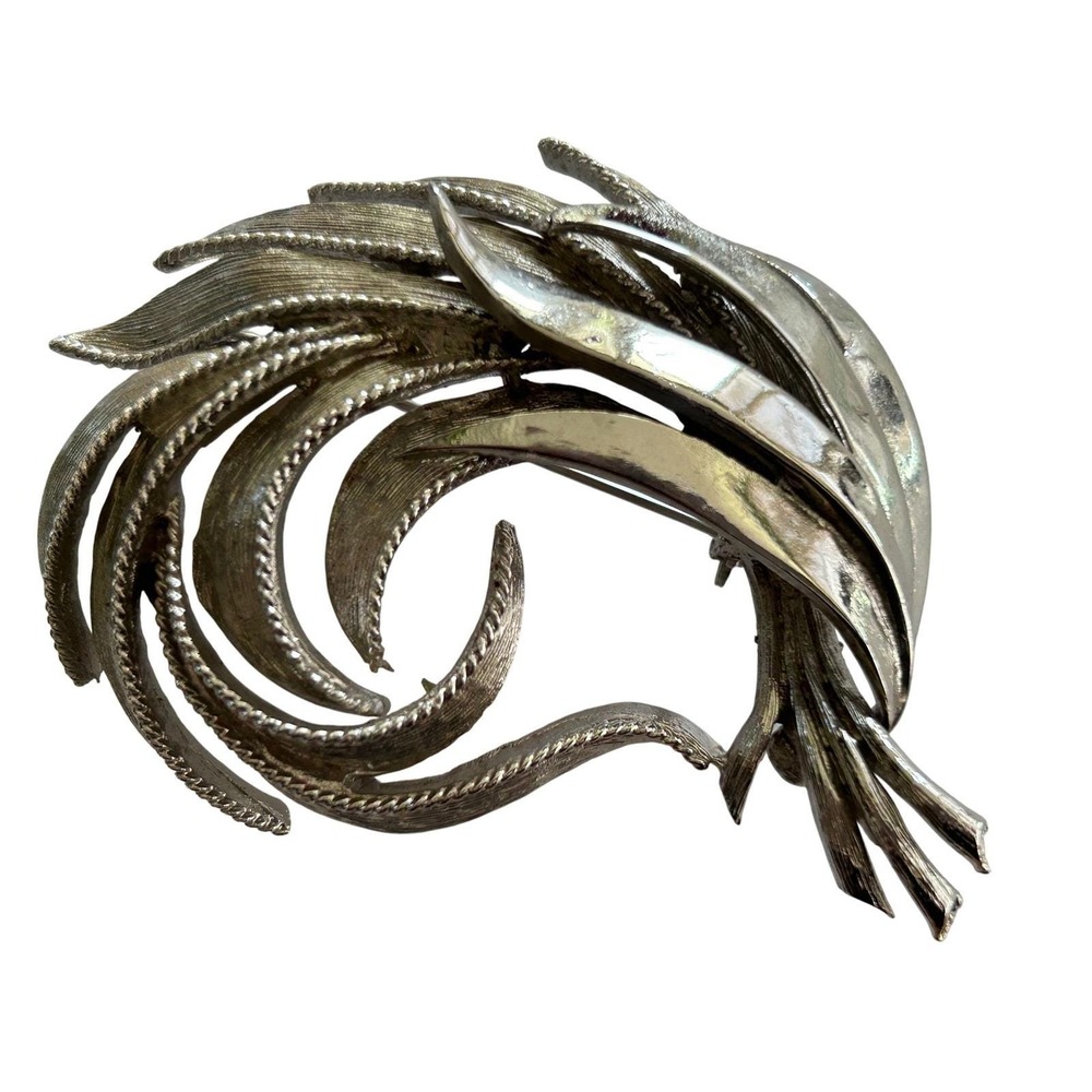 Vintage Brushed And Smooth Silver Tone Sturdy Crafted Brooch